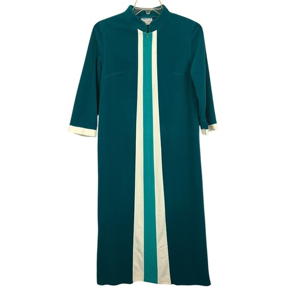 Vintage 70s Long Colorblock JC Penney Kaftan Robe Size 14 Teal Modest Grandma - Picture 1 of 7